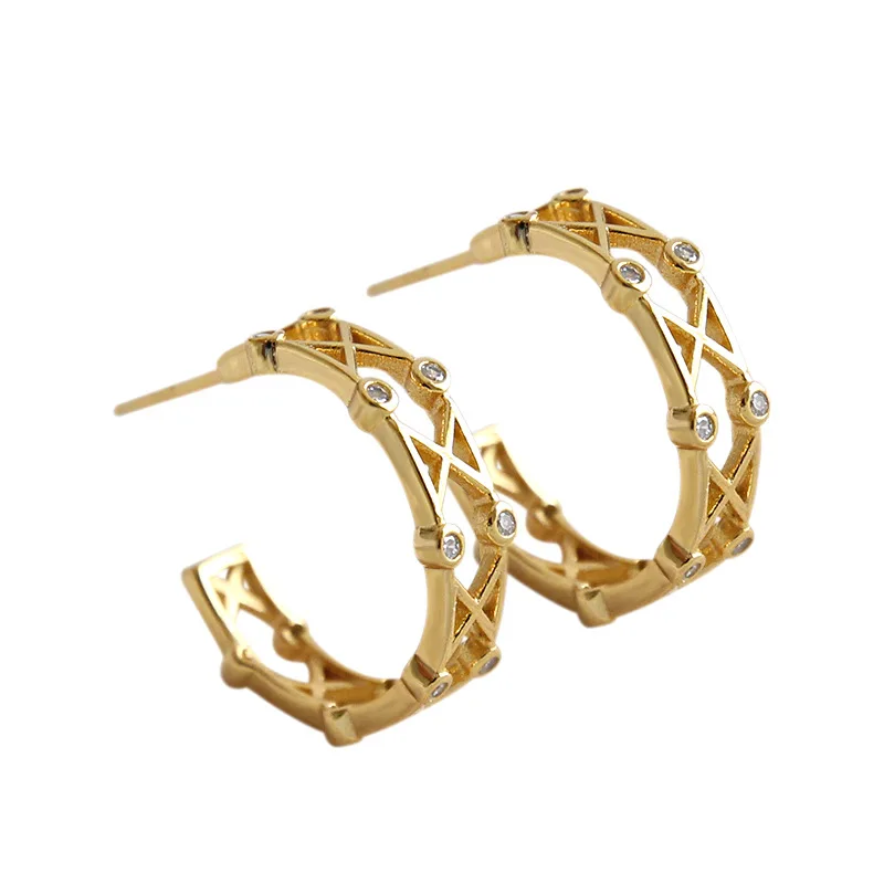 

Geometry Hollow CZ 925 Silver Hoop Earrings