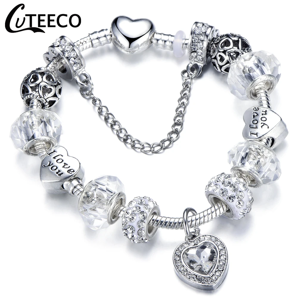 CUTEECO новый стиль сердце браслеты с подвесками для женщин посеребренный Змеиный