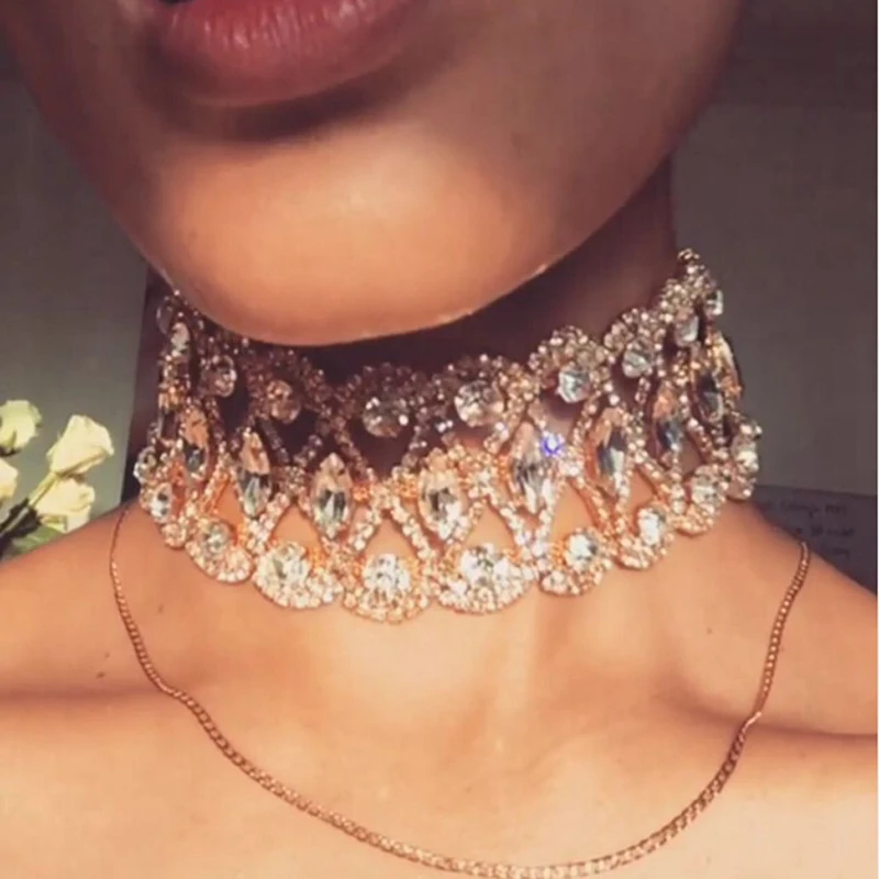 

Ztech Big Rhinestone choker Crystal statement necklace Women Chockers Chunky Necklace Collier Wedding jewellery 3 Colors