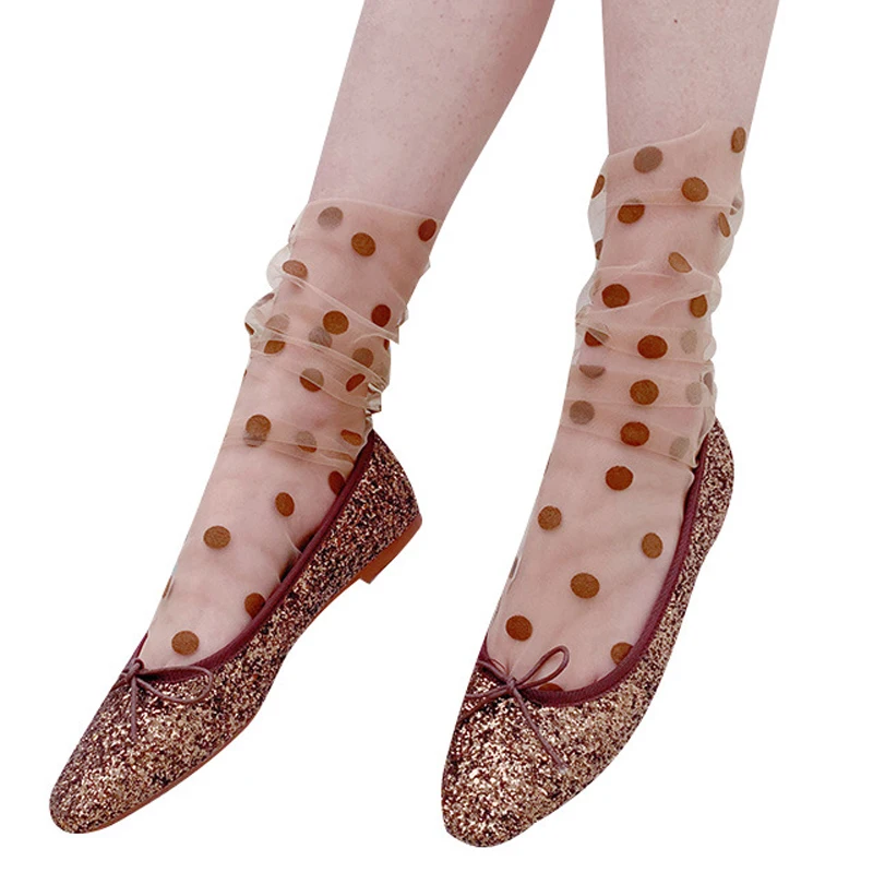 

New summer Women's Harajuku Breathable Transparent Mesh Small Polka Dots Socks Lady Net Yarn Fishnet Dot Socks Funny Hosiery Sox