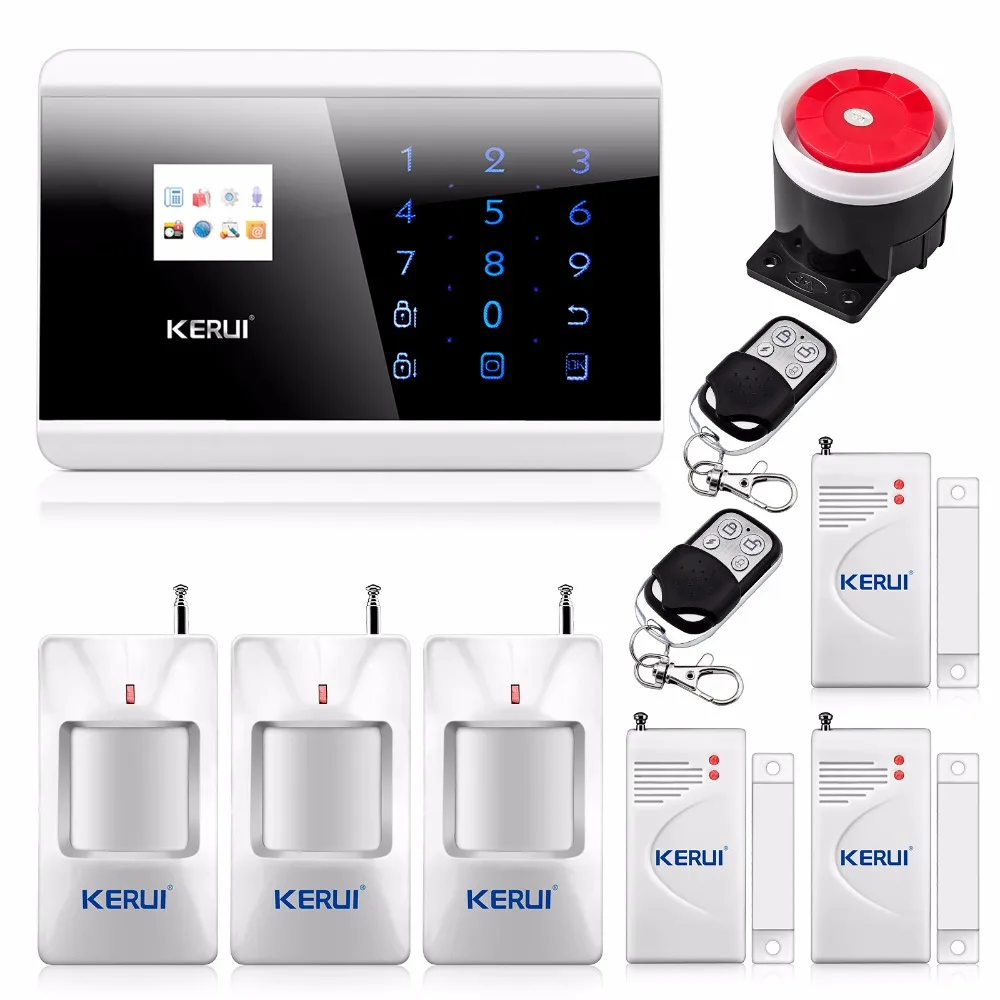 KERUI English Russian French Spanish Voice Wireless GSM Autodial Alarm Security System Dual Net Touch Keyboard Dual APP Controll