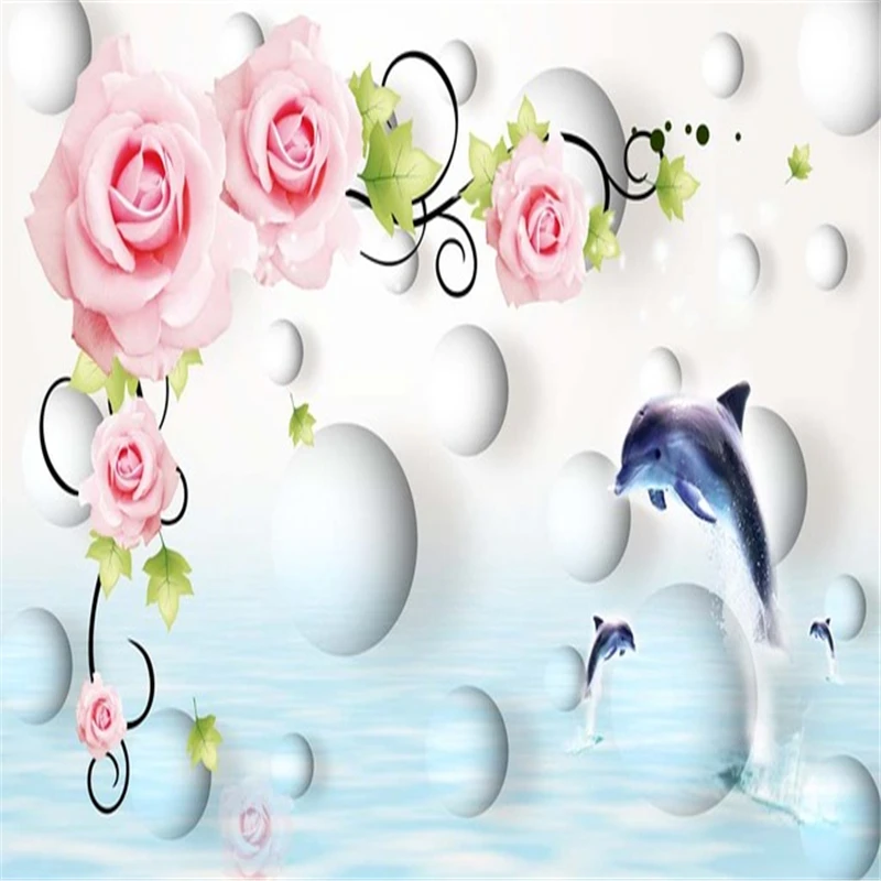Rose Dolphins Custom papel de parede 3d photo wallpaper 3D embossed modern minimalist living room TV background 3d wall paper