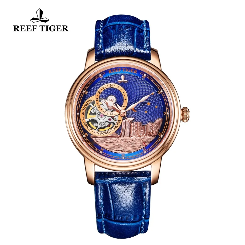 Автоматические часы Reef Tiger/RT Blue Tourbillon роскошные модные для женщин и мужчин унисекс 2019 новые Reloj RGA1739|Женские