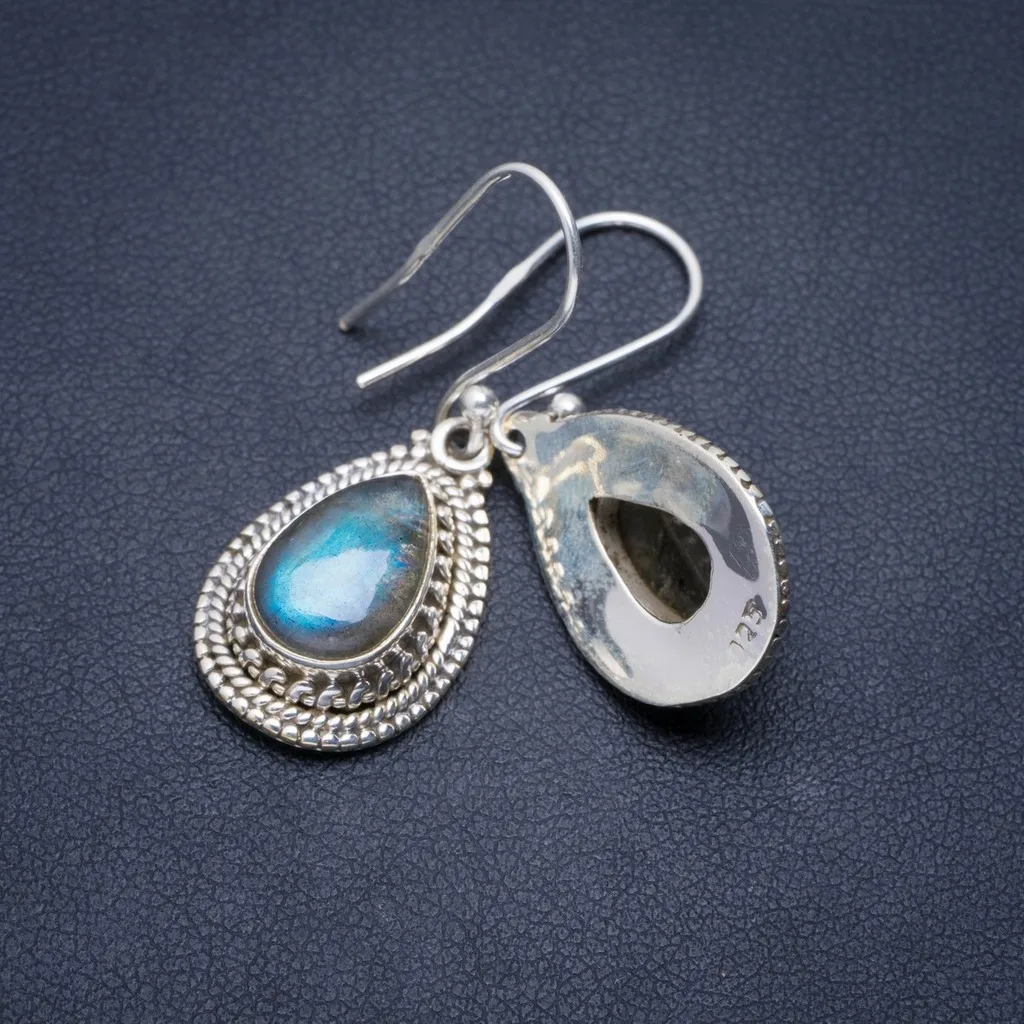 

Natural Blue Fire Labradorite Handmade Unique 925 Sterling Silver Earrings 1.25" A1303