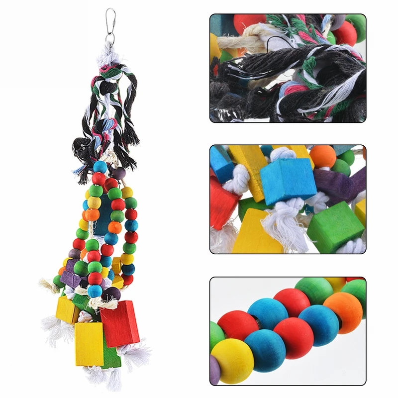 

1set Hanging Swing Cage For Parrots 50x16cm Wood Multicolor Parrot Chew Toy Pet Bird Accessories Biting Block Toy