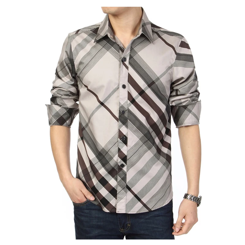 Beste MIACAWOR Merk Casual Shirt Mannen 100% Katoen Mode Gestreepte Shirts Lange Mouwen Shirts Slim Fit Camisa Sociale Chemise Homme c142