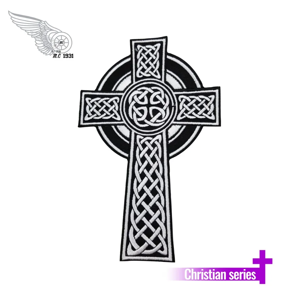

Christian cross patch biker embroidery iron on patches for jacket backing decoration