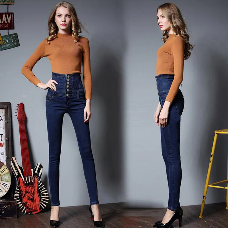 Women High Waist Denim Jeans Fashion 