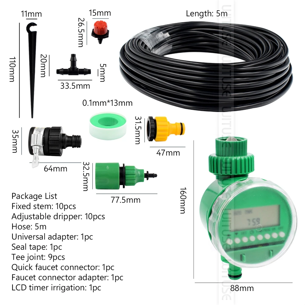 2 варианта 5 м-30 м DIY микро система капельного орошения завод самоавтоматический Полив Таймер садовый шланг наборы с регулируемой капельницей - Цвет: 5M with LCD timer