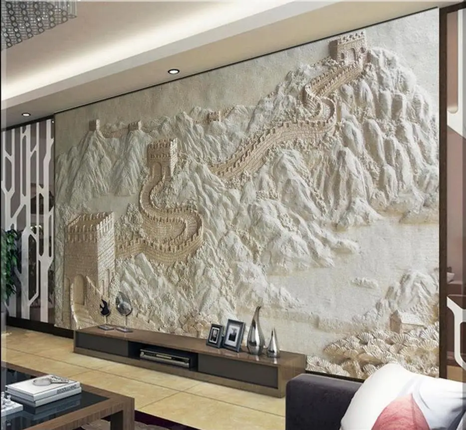 3d customized wallpaper living Great Wall TV backdrop sandstone relief three-dimensional wall | Обустройство дома