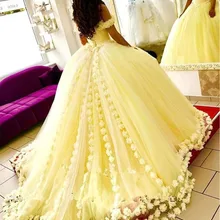 Okoufen платья Quinceanera желтого цвета милые 16 Бальные платья 3D Цветы дебютанты vestidos de 15 anos вечерние с открытыми плечами