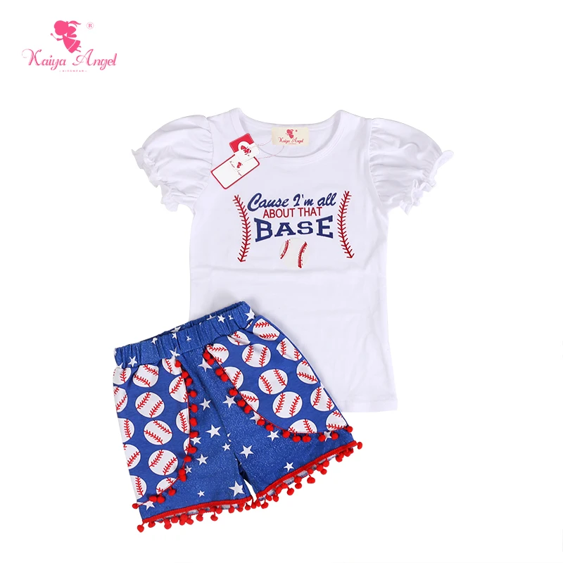 Kaiya Angel 4 го июля Бутик Дети Vlothing Королевский синий бейсбольная звезда хлопок