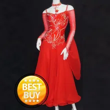 Women Standard Ballroom Dress Red Color Long Sleeve Tango Waltz Dancing Costumes Lady Sexy Ballroom Competition Dance Dresses