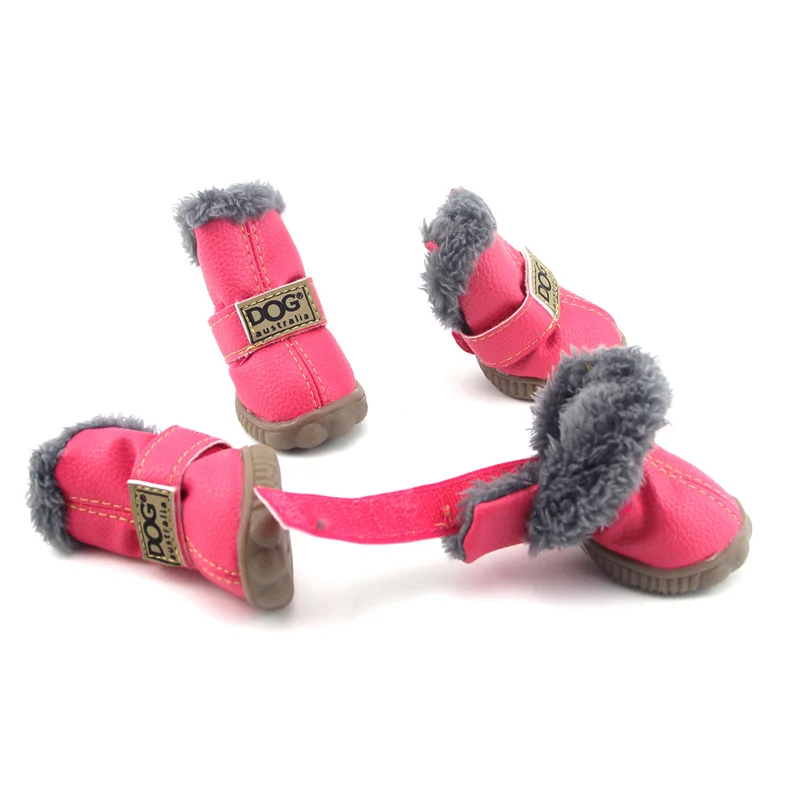 DOGGYZSTYLE Водонепроницаемый собака ботинки Pet обувь с нескользящей подошвой; зимние уличные зимние сапоги кроссовки для маленьких собак,, 4 штуки, шт./компл - Цвет: Pink