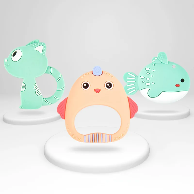 

Baby Safa Silicone Teethers BPA Free Toddle Teething Toys Cute Animal Chicken Baby Ring Teether Silicone Beads DIY Nursing Tool