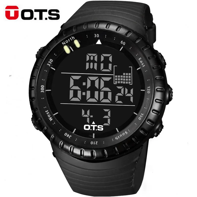 OTS прохладный черный винтажные часы мужские спортивные 50 м Professional waterproof большой
