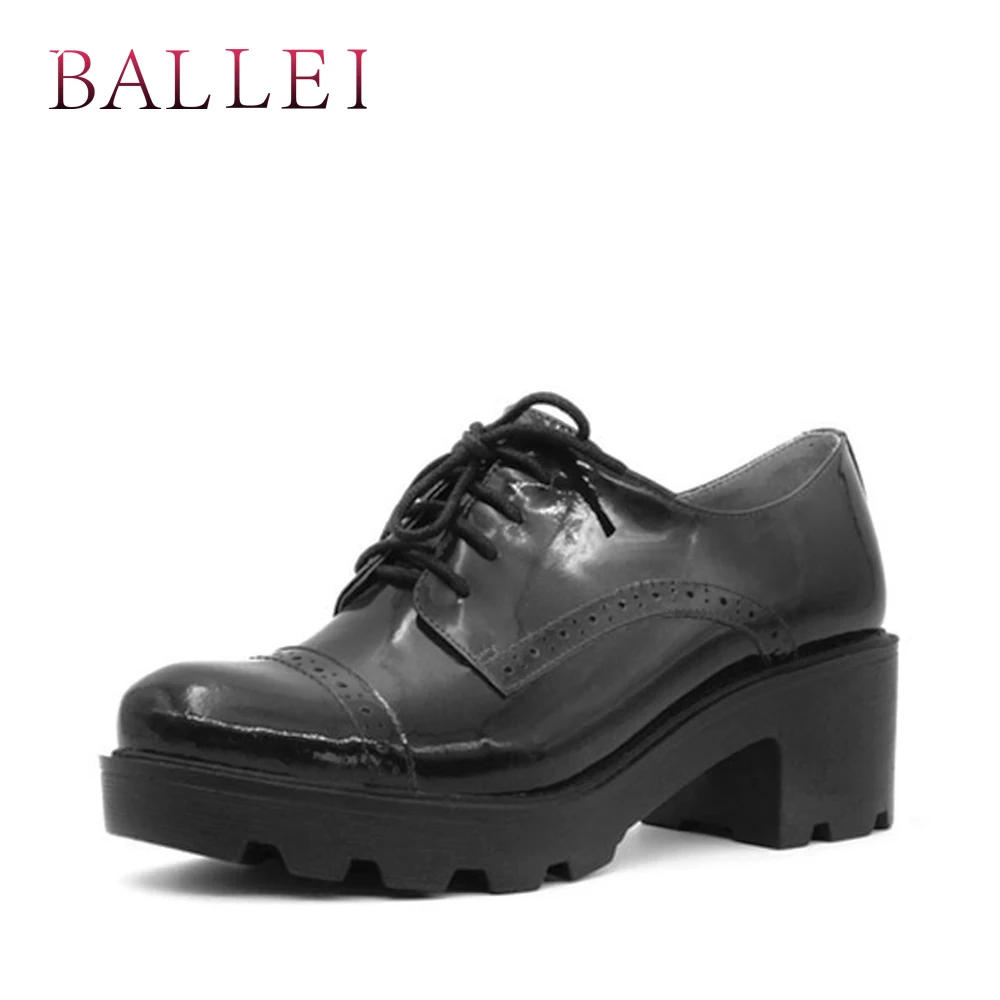 

BALLEI Fashion Woman Pumps Vintage Genuine Leather High Square Heels Retro Round Toe Shoes Lace-up High Quality Solid Pumps D6