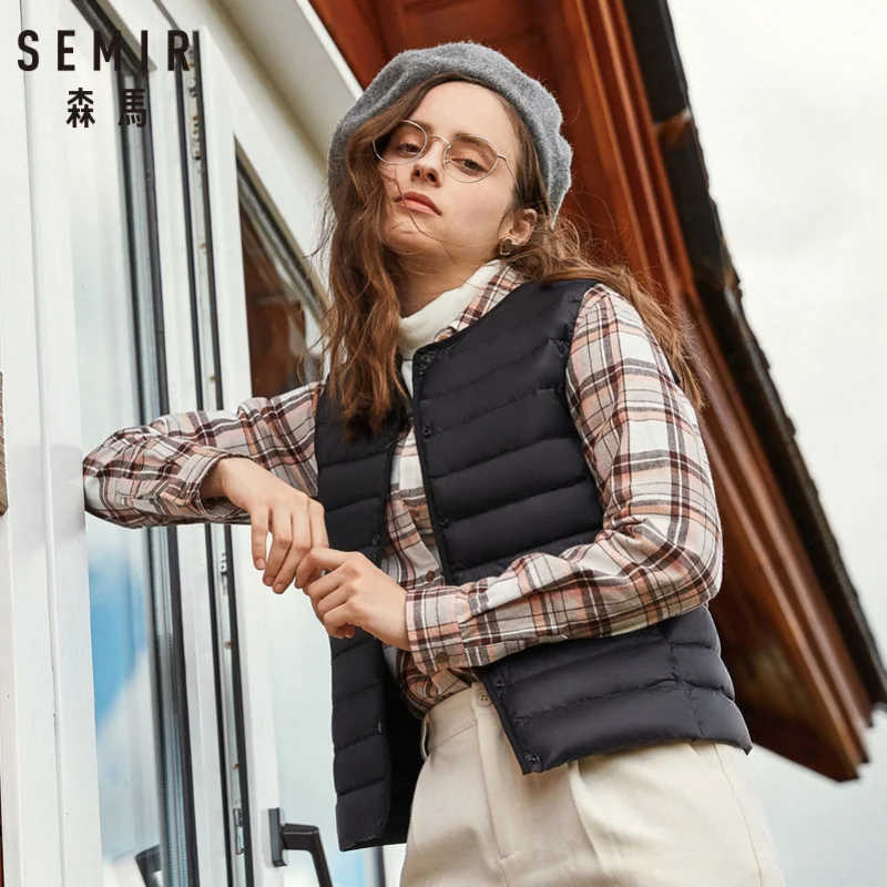 SEMIR Для женщин упаковываемые стеганая светильник вес пуховой жилет с карманом светильник дутый жилет нейлон подкладка с передней застежкой