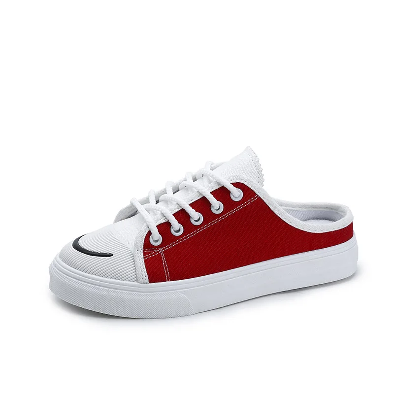 Slugish Mog/женская Повседневная парусиновая обувь женская обувь без застежки на плоской подошве, большой размер 40, лоферы, женские удобные кроссовки с открытым каблуком, WF30 - Цвет: red