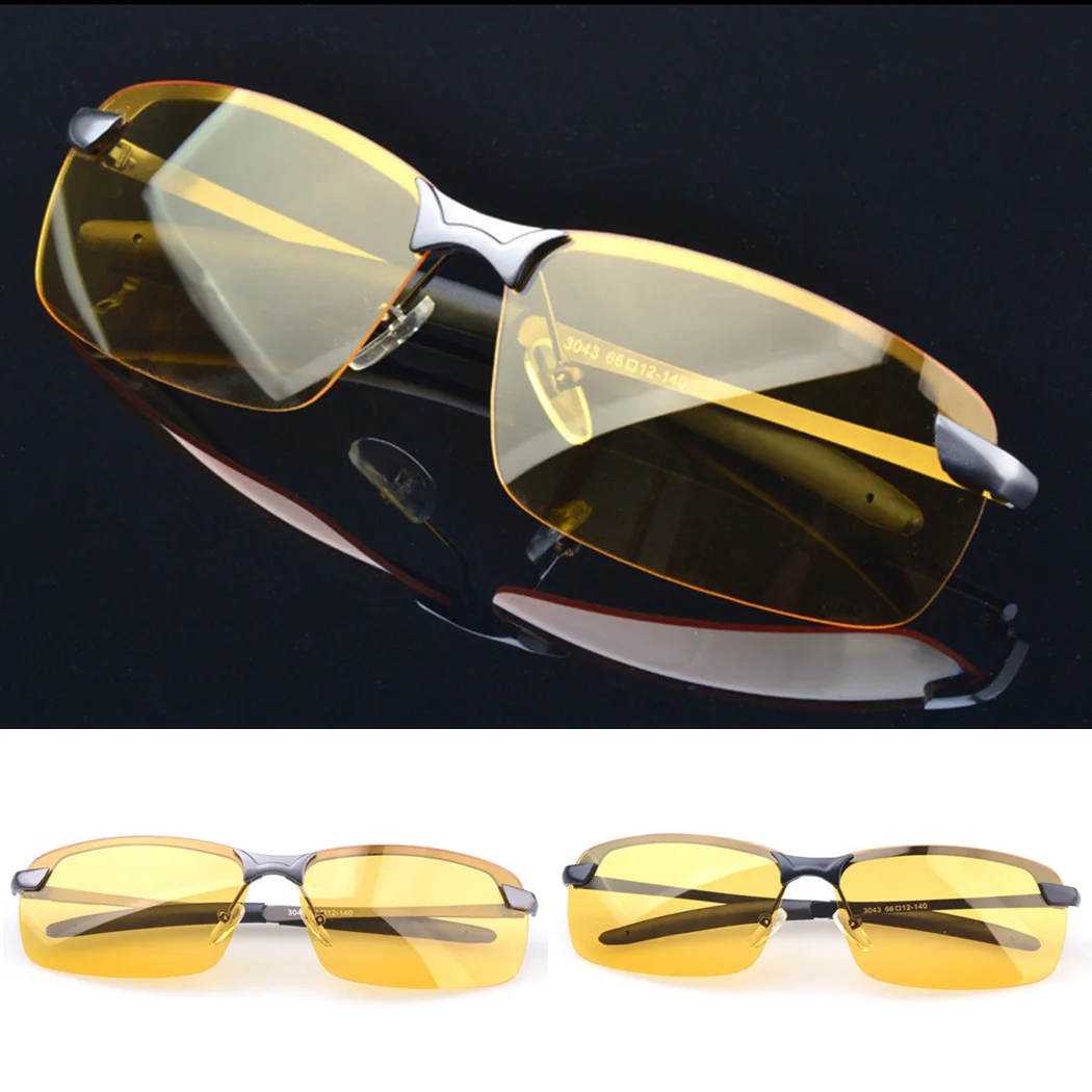 

Sunglasses Men For Driving Yellow Light Glasses Night Anti-Glare Luxury Design Eyewear UV400 Vision Square Rimless Goggles Glass