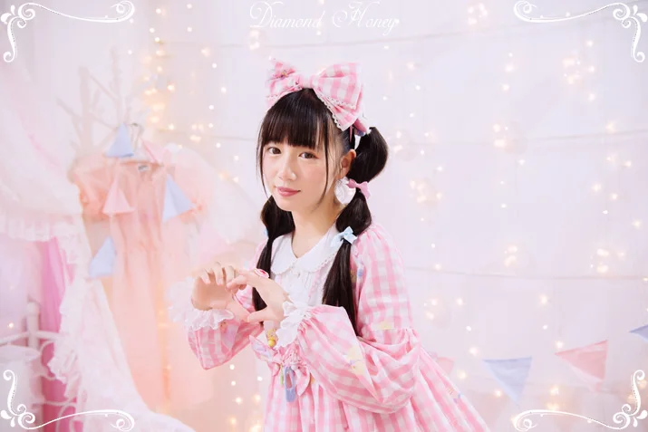 Kawaii Кролик Кукла Плед Проверяет Японские Женские Лолита OP платье с бантом с длинным рукавом Питер Пэн воротник милый цельный розовый и синий