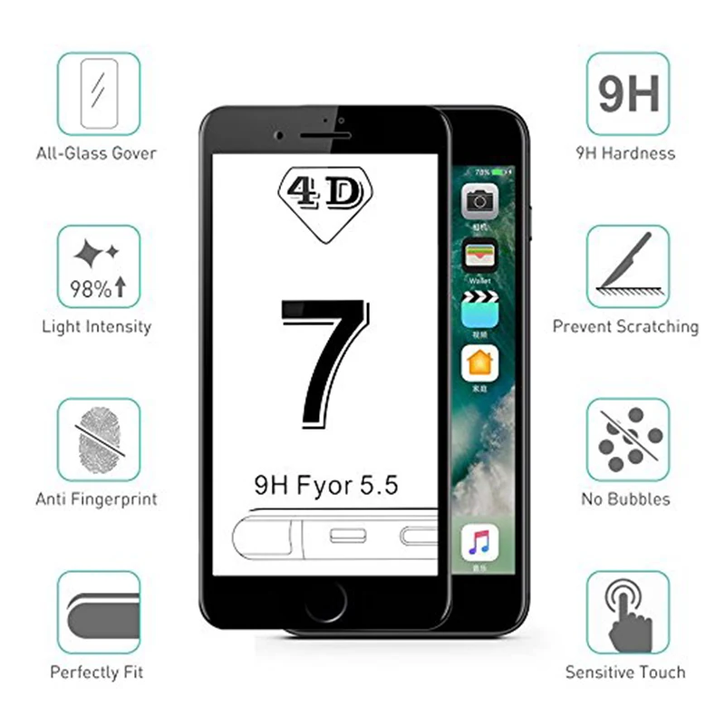 2pcs 4D Curved Edge Full Cover Tempered Glass for iphone 6 6s 7 glass Screen Protector iPhone Plus Protective Film | Мобильные