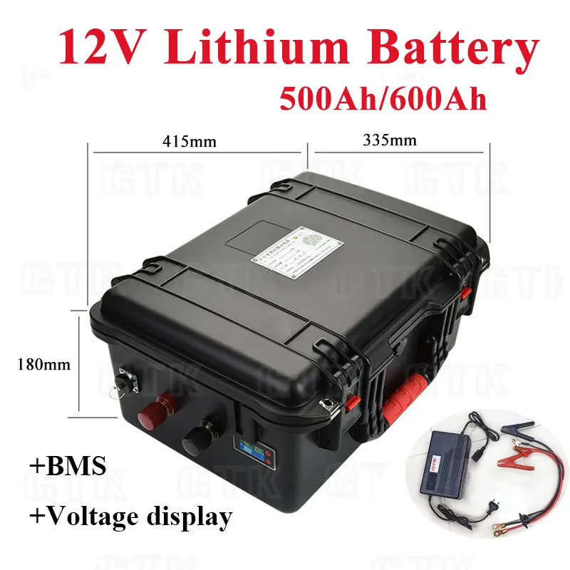Waterproof 12V 500Ah 600Ah Lithium ion battery with BMS for motorhome campervans caravans