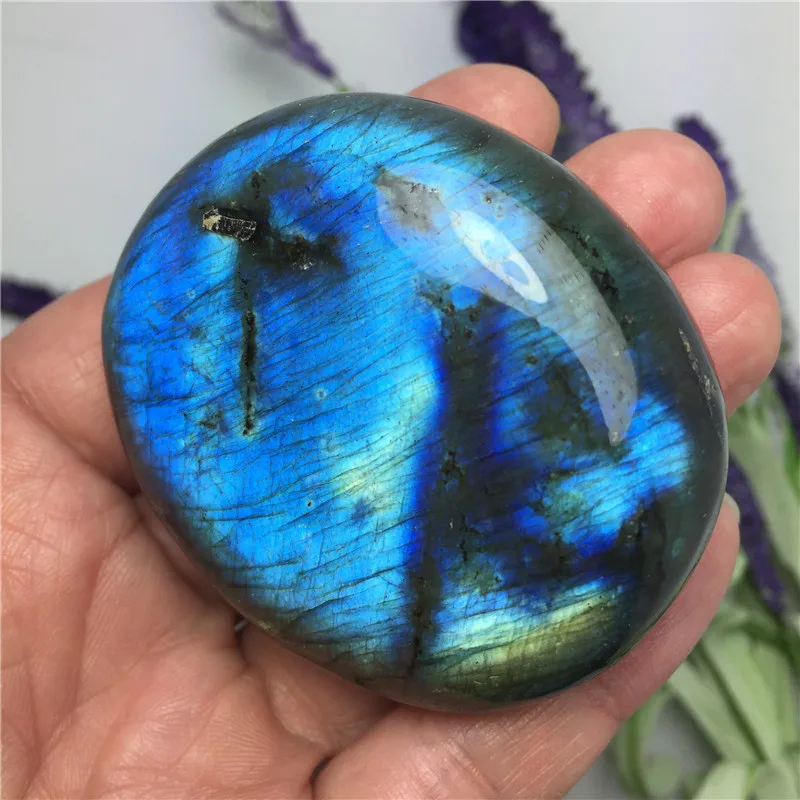 

Natural Rainbow Labradorite Palm Stone Gemstone Irregular Smooth Polished Pebble Healing Stone Home Decoration