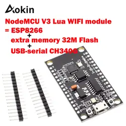 NodeMCU V3 Lua WI-FI Модуль интеграции ESP8266 дополнительную память 32 M USB Flash последовательной CH340G узел MCU