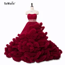 Real photo winter Luxury Pregant Top Quality Lace Up Cloud puffy Wedding Dress Burgundy Bridal Gowns