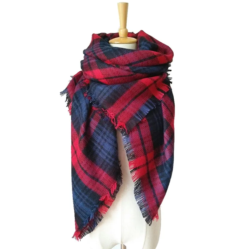 New Red & Blue Plaid Scarf Pashmina Faux Cashmere Winter Scarf Unisex