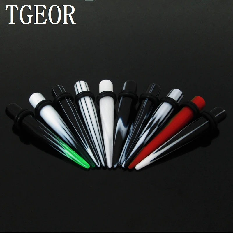 

New Hot acrylic piercing ear taper 1 Set=6pcs mixed 6 gauges mixed 10 logos print straight ear expander
