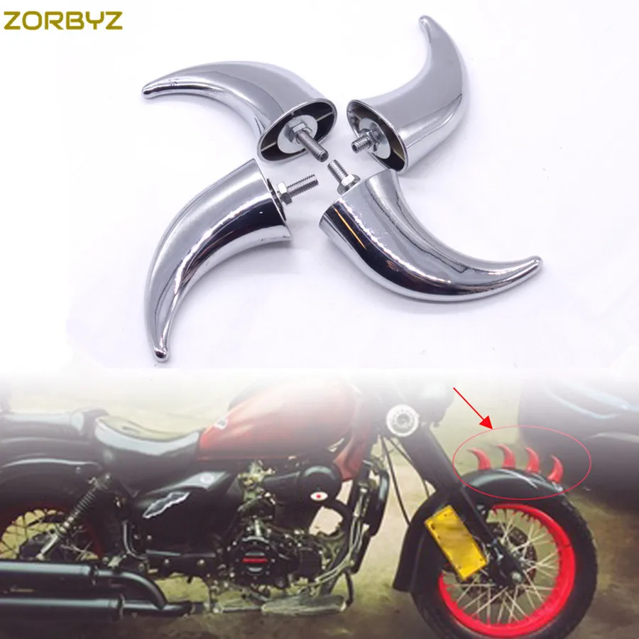 

ZORBYZ Motorcycle Chrome Front Fender Horns Decoration For harley Chopper Bobber Touring Cafe Racer Custom