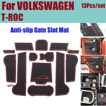 

HOT Car Styling Accessory Anti-slip Gate Slot Mat Covers Cup Pad Cushion Mat Rubber 13Pcs/set For v-w T-ROC