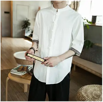 

Summer Traditional chinese traditional Shirt chinese clothing for men tang suit oriental mens clothing Three Quarter Sleeve