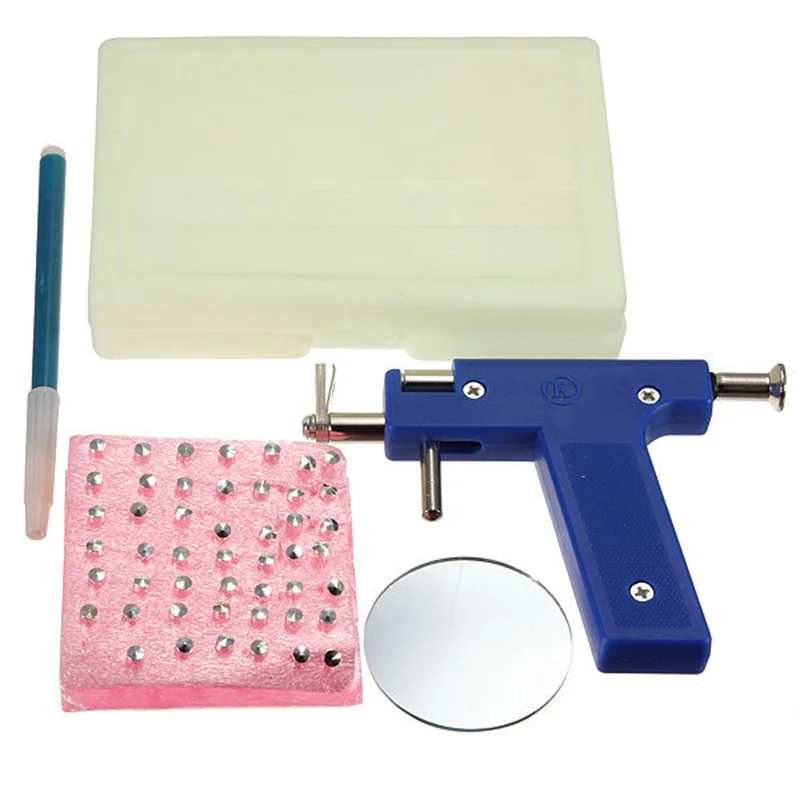 

Pro Steel Ear Nose Navel Body Piercing Gun Tool Kit 98pcs Instrument Studs Set Blue