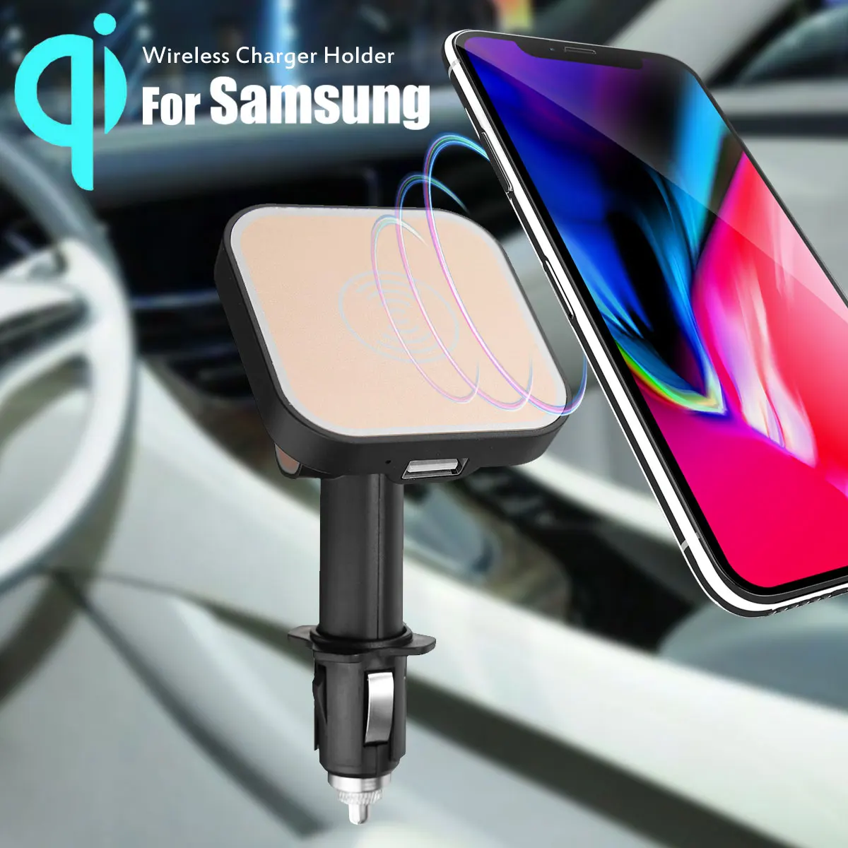 

12V Car Magnetic Qi Wireless Charger Car Phone Mount Holder Charger For iPhone for Samsung Cigarette Lighter Wireless Charging