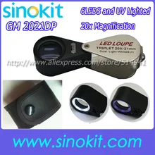 6 светодиодный с УФ подсветкой 20X увеличение триплетная линза Лупа-GM2021-DP
