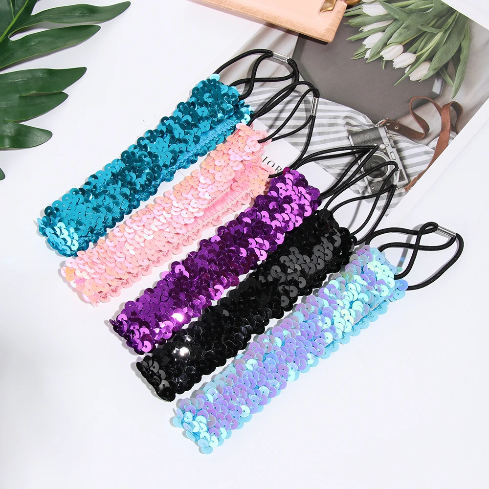 New Women Shiny Sequin Headband Shiny Bow Glitter Elastic Hairband