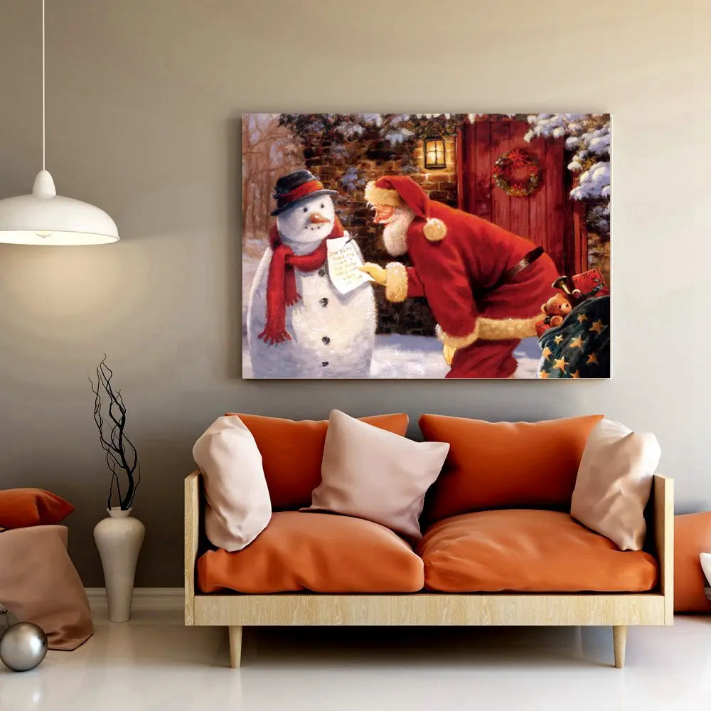 

Santa Claus and Snowman Room Wall Art Pictures for Living Room Wall Decor Canvas Painting Poster Christmas Decorations for Home