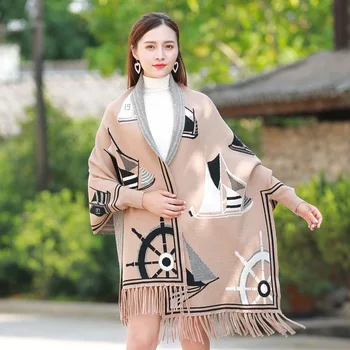 

200*70cm Cashmere Shawl sailboat cloak Fashion New female outside thickening super large winter tassel scarf coat dual-use