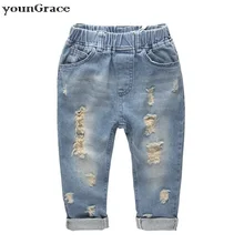 2016 Nouveau 5 Conception Enfants Printemps Déchiré Trous Jeans Marque 3-14 Ans Garçons D’été Disstressed Denim Pantalon Filles automne Jeans, C205