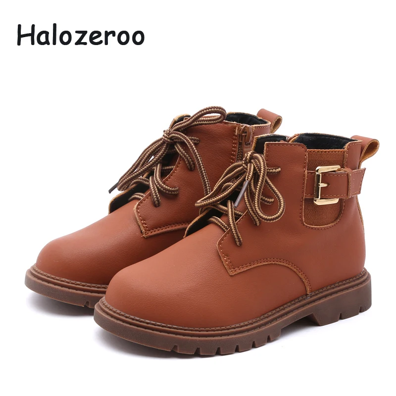

Halozeroo Winter Baby Girl Martin Boots Children Warm Ankle Boots Kid Pu Leather Brand Black Shoe Boy Fashion Soft Chelsea Boots
