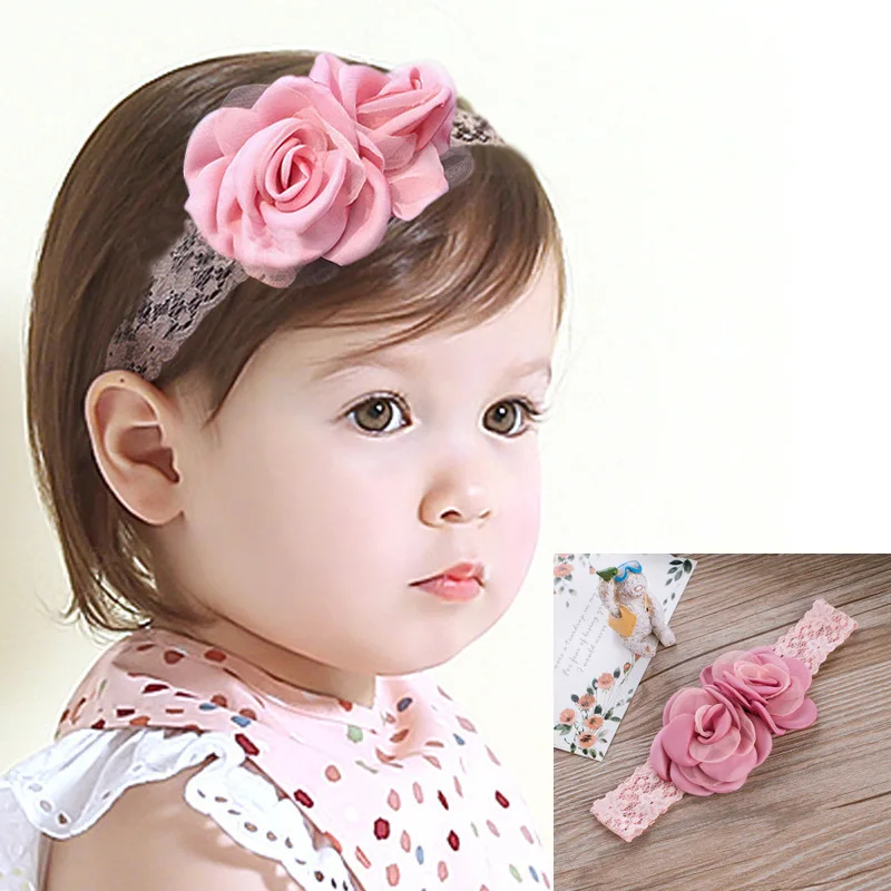 New Baby Flower Comfortable Headband Pink Ribbon Hair Bands Handmade