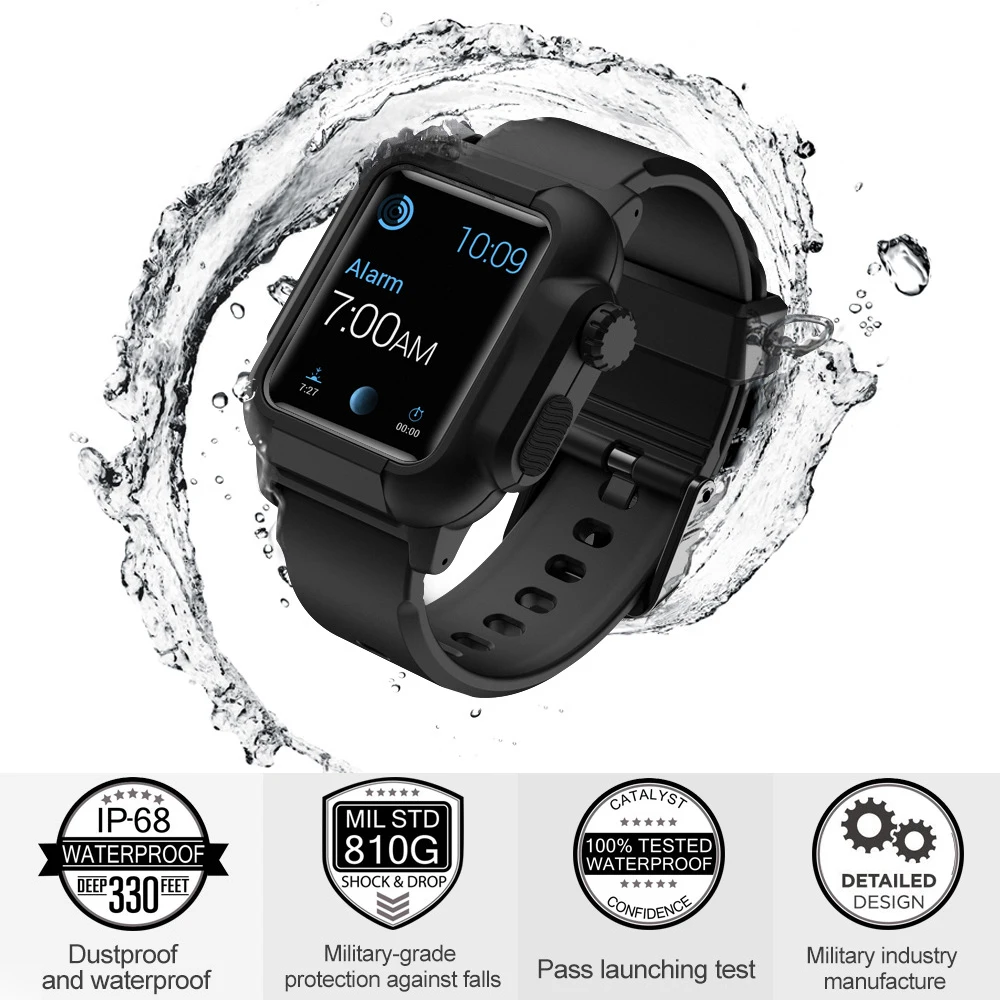 Водонепроницаемый чехол для Apple Watch 6 5 4 с силиконовым ремешком 44 мм 40 iWatch ремешок