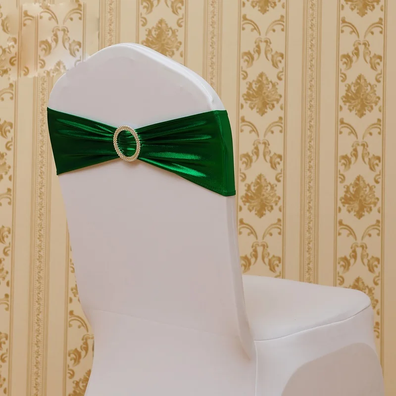 Горячая Распродажа Блестящий металлизированная лайкра пояс ленты из спандекса сияющая лента со сменными круглыми пряжками Свадебная вечеринка в отеле украшения накидки на стулья