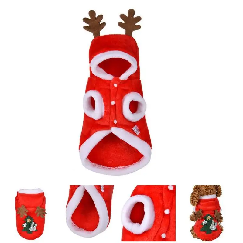 Newly Pet Dog Red Christmas Cartoon Elk Hooded Coat Jacket Winter Dog Cat Coat Pet New Year Clothes