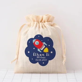

50PCS Custom name date Drawstring Bag Personalized baby shower candy Bag first birthday party kids Gifts for Guests