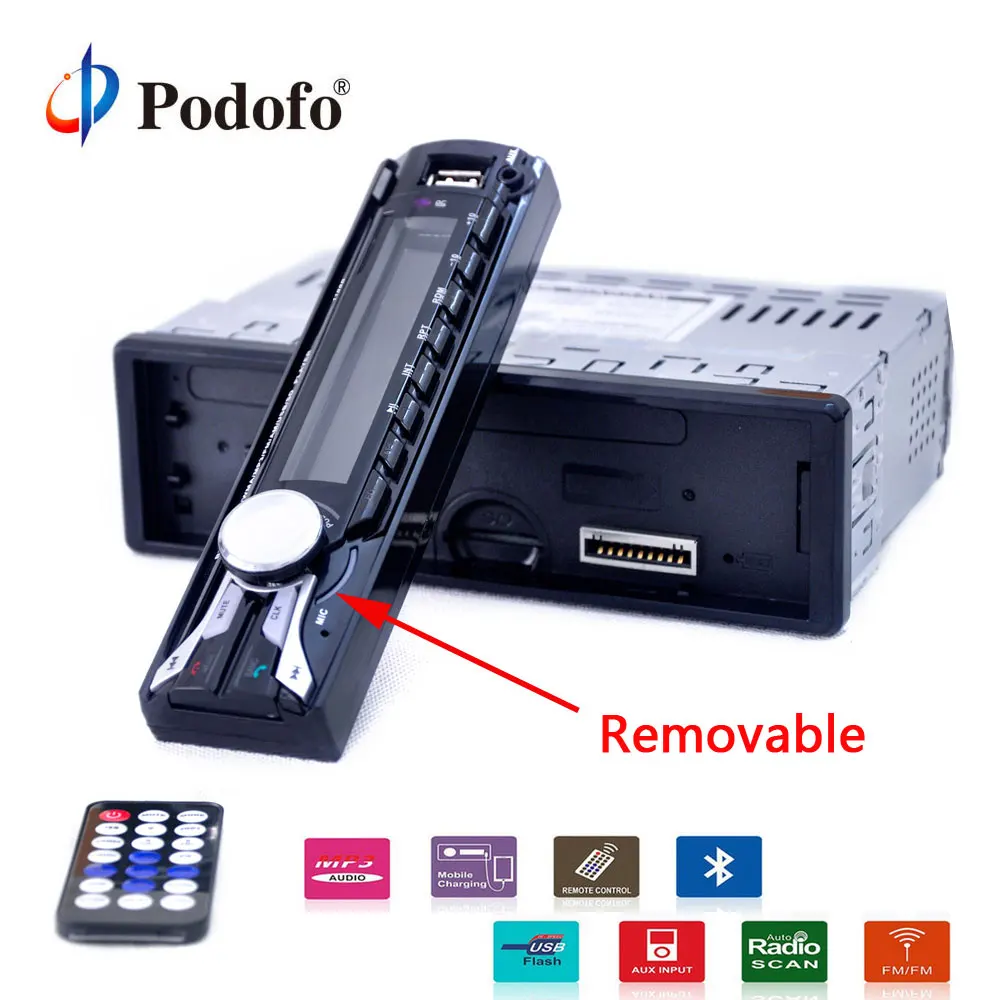 Podofo Авторадио 12 В автомобиля Радио Bluetooth 1 din стерео плеер AUX/MP3 FM/USB V2.0 съемная