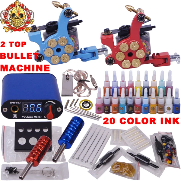 Professional complete tattoo kit 2 top tattoo gun 28 colors inks
